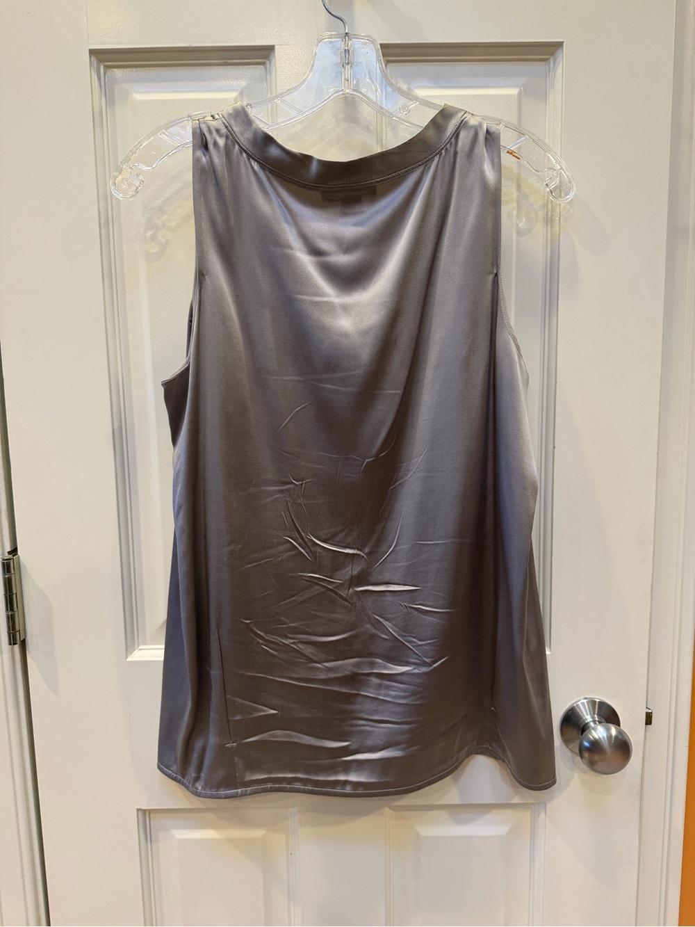 Vince Satin Scoop Neck Tank in Steel Gray - Picture 2 of 3
